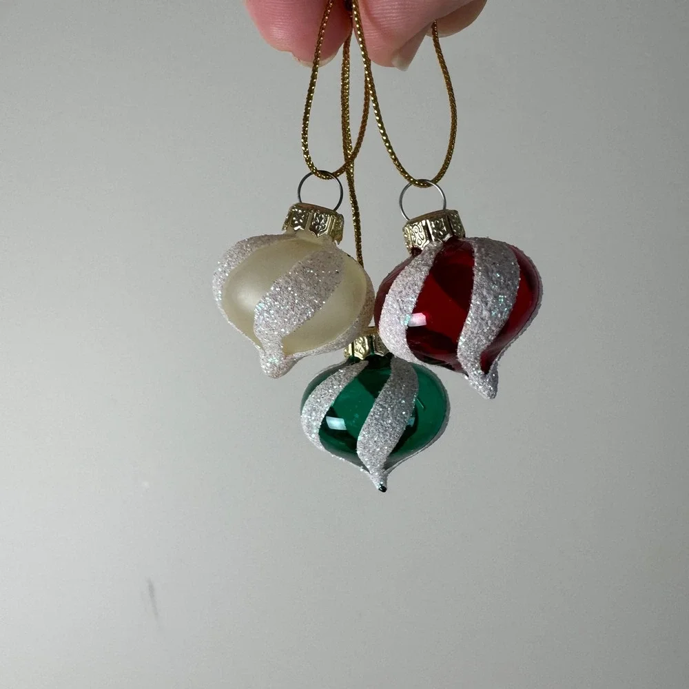 Vintage Christmas Glass‎ Ornaments Set of 5 Glitter Swirl Holiday Decor